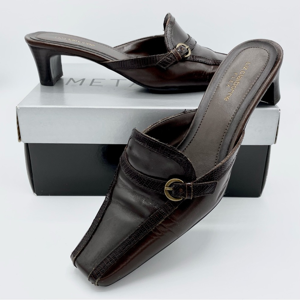 Liz Claiborne Women’s Vintage Slip Mules Flex Shoes Brown Size 7.5